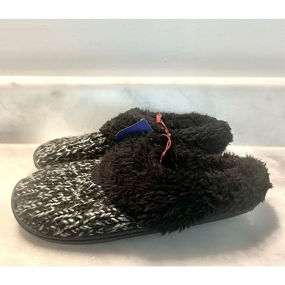 NWT Dluxe By DearFoams Memory Foam Knit Carol Scuff Slippers Black Medium/7-8